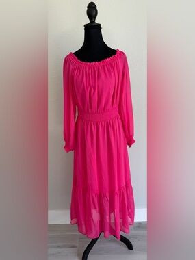 NWT Sofia Vergara‎ Sheer Midi Pink Flowy Women's Dress, Medium